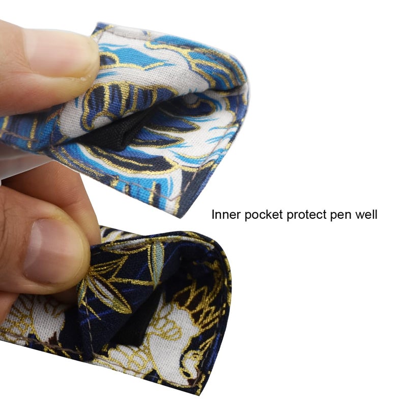 enyuwlcm Fabric Fountain Pen Case Single Pen Sleeve Holder for Pocket Vintage Pen Cover Waves and Propitious Clouds 2 Packs - Image 4